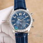 Best Replica TW Factory Patek Philippe Swiss Blue Dial Diamond Bezel Leather Band Watch (1)_th.jpg